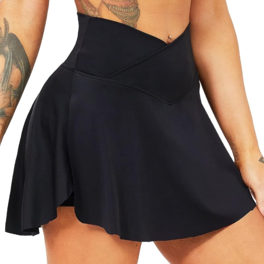 Tennis golf Skirt pockets High Waisted Crossover Workout Athletic black mini
